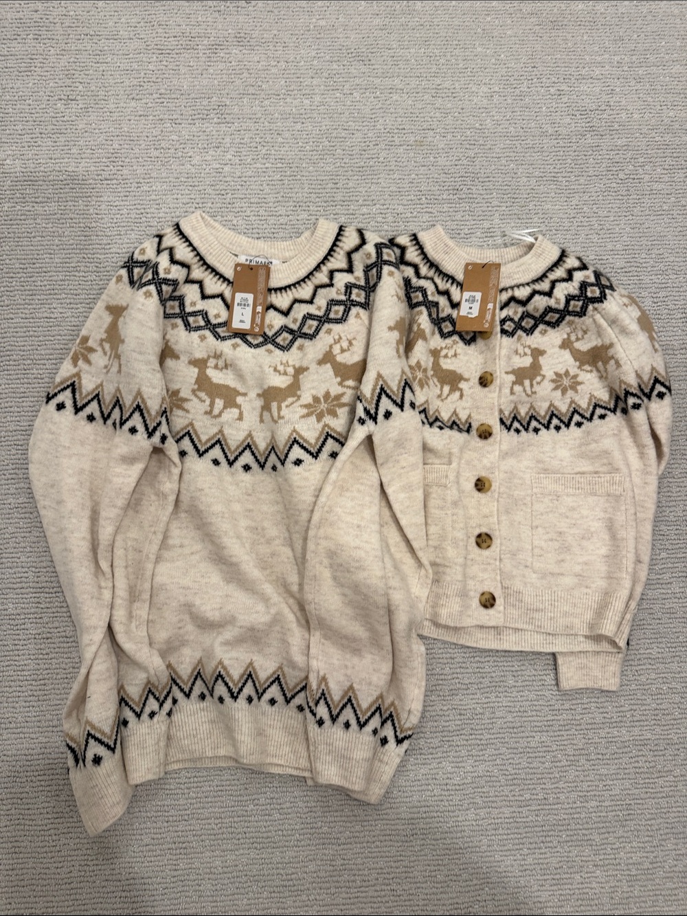 Primark Cream Fair Isle Reindeer Sweater & Cardigan Set